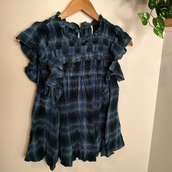 Free People Not your Average Girl Flannel Sleeveless Ruffle Top size XS - Picture 2 of 11